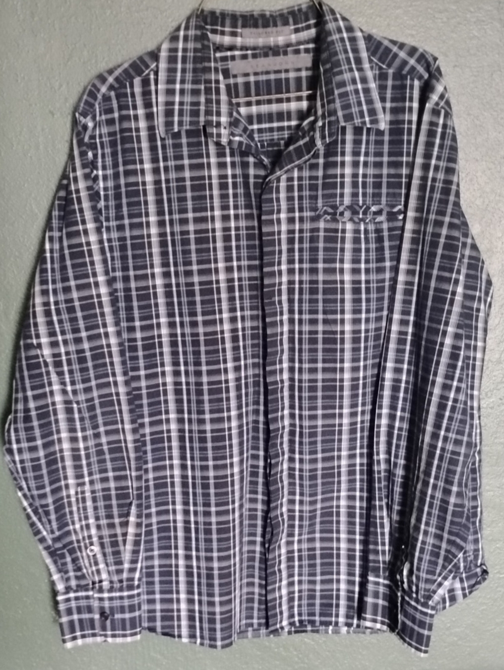 Sean John Blue and White Plaid Button-Down Shirt